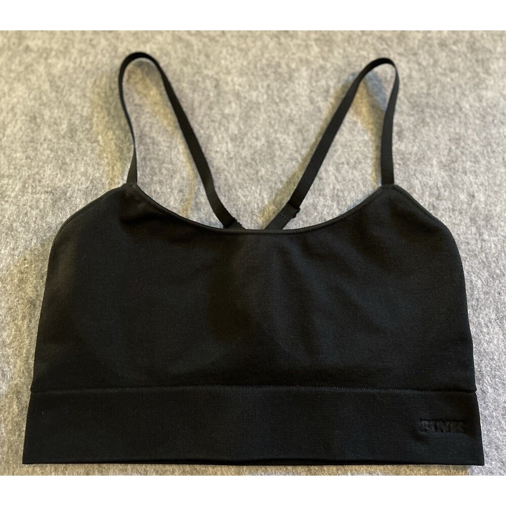 VS PINK Black Racerback Adjustable Unpadded Sports Bra Med, Gym Yoga Pilates